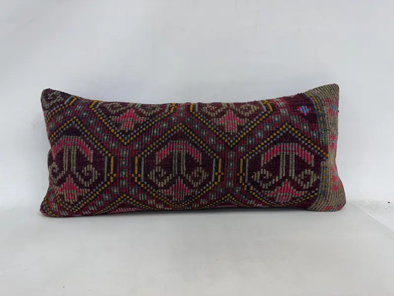 Vintage Pillow, Cozy Throw Pillow Cover, Boho Chic Pillow, Handmade Kilim Cushion, 16x36 Red Pillow Case, Throw Kilim Pillow, Cushion - 1