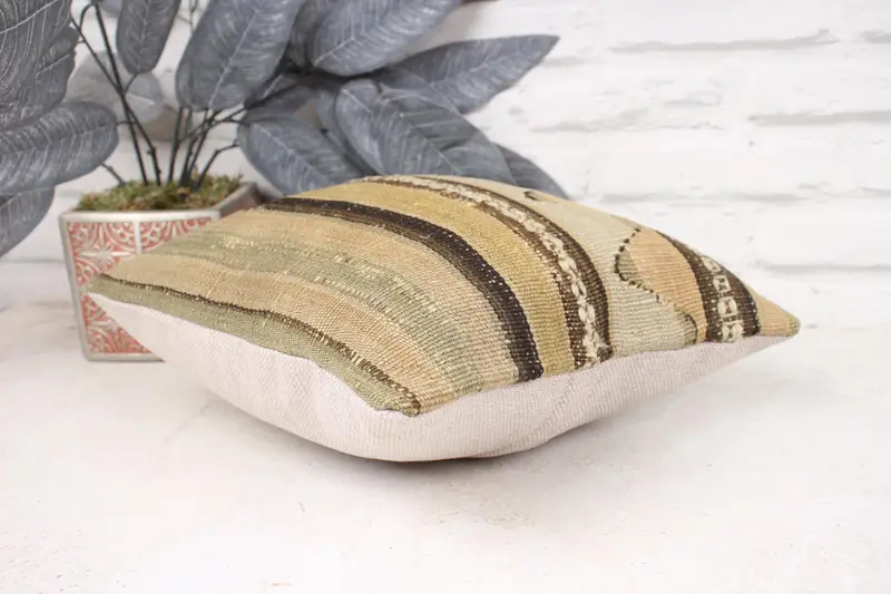 12x12 Beige Pillow Case, Ethnical Kilim Rug Pillow, Vintage Kilim Pillow, Cushion Cover, Kilim Pillow Cover, Vintage Kilim Pillow Pillow Sham - 6