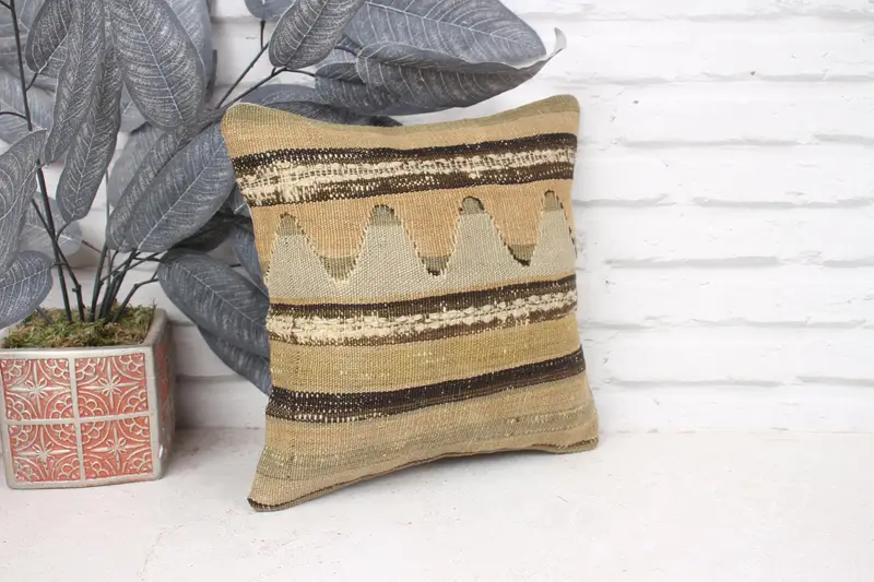 12x12 Beige Pillow Case, Ethnical Kilim Rug Pillow, Vintage Kilim Pillow, Cushion Cover, Kilim Pillow Cover, Vintage Kilim Pillow Pillow Sham - 3