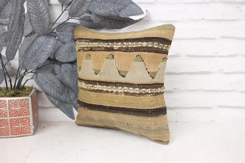 12x12 Beige Pillow Case, Ethnical Kilim Rug Pillow, Vintage Kilim Pillow, Cushion Cover, Kilim Pillow Cover, Vintage Kilim Pillow Pillow Sham - 4
