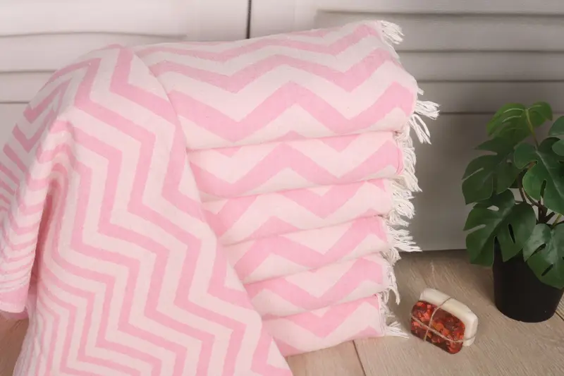 Pink Cotton Tea Towel Zigzag Design, 40x24 Inches