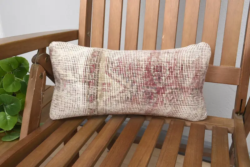 Mini Lumbar Vintage Pillow, Moroccan FloorBeige 8x16 inch Cushion Cover - 1