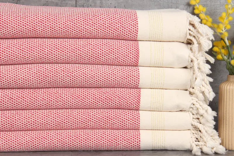 Custom Turkish Beach Towel Red Striped, Organic Cotton, 40x67 Inches