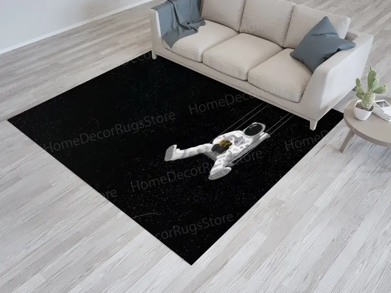 現代的なプリントラグ: 星空の抽象的な宇宙飛行士