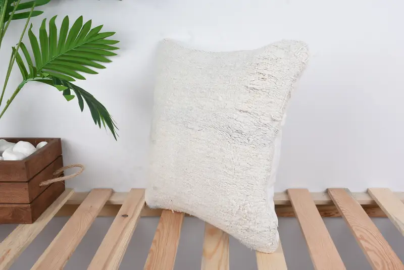 Bolster Pillow Cover, Boho Pillow, Home Decor Pillow, 14x14 White Pillow Cover, Aesthetic Pillow Sham, Pillow Sham, Handmade Kilim Cushion - 5