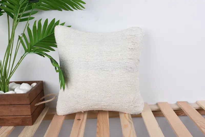 Bolster Pillow Cover, Boho Pillow, Home Decor Pillow, 14x14 White Pillow Cover, Aesthetic Pillow Sham, Pillow Sham, Handmade Kilim Cushion - 1