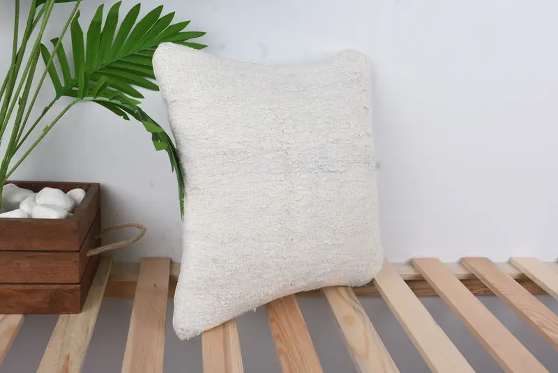Bolster Pillow Cover, Boho Pillow, Home Decor Pillow, 14x14 White Pillow Cover, Aesthetic Pillow Sham, Pillow Sham, Handmade Kilim Cushion - 4