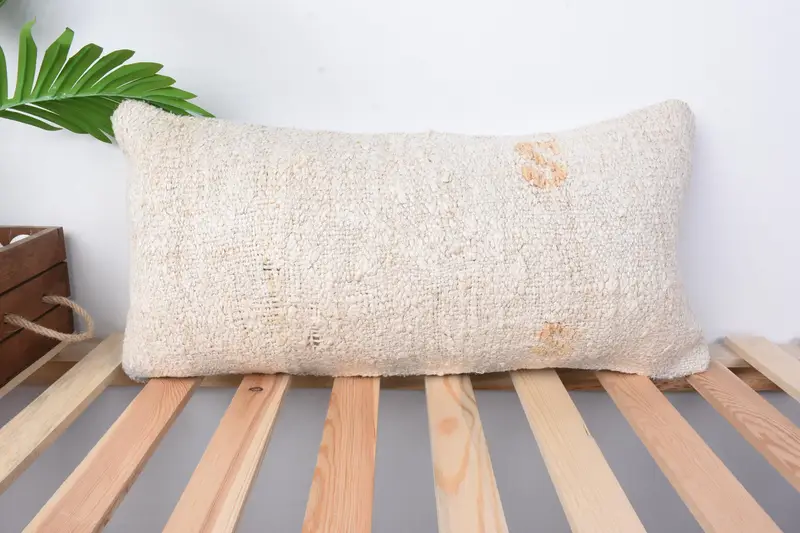 Kilim Pillow, Cushion Cover, Handmade Kilim Cushion, Turkish Bench Cushion Cover, Handmade Pillow Cover, 12x24 Beige Cushion Cover, Pillow for Sofa - 1