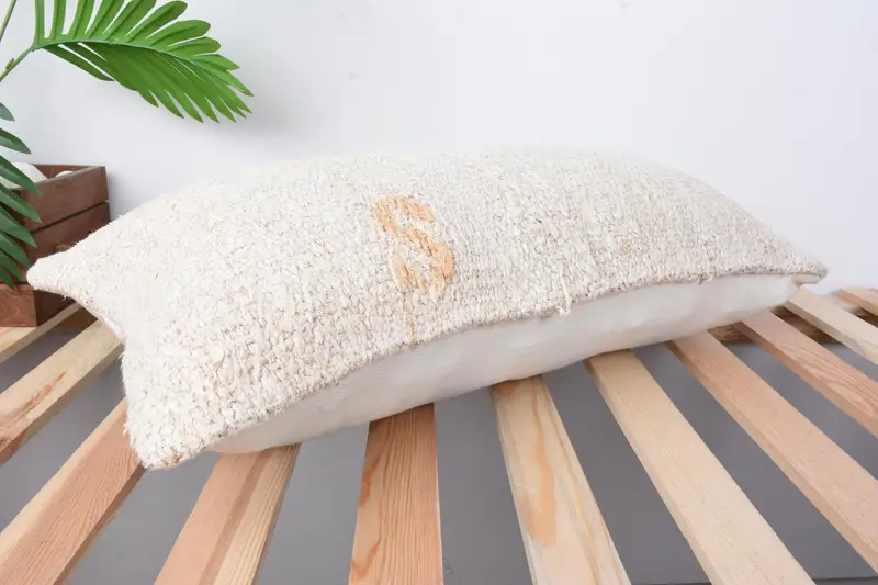 Kilim Pillow, Cushion Cover, Handmade Kilim Cushion, Turkish Bench Cushion Cover, Handmade Pillow Cover, 12x24 Beige Cushion Cover, Pillow for Sofa - 6
