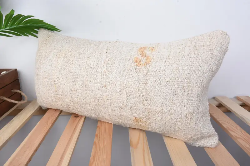Kilim Pillow, Cushion Cover, Handmade Kilim Cushion, Turkish Bench Cushion Cover, Handmade Pillow Cover, 12x24 Beige Cushion Cover, Pillow for Sofa - 4