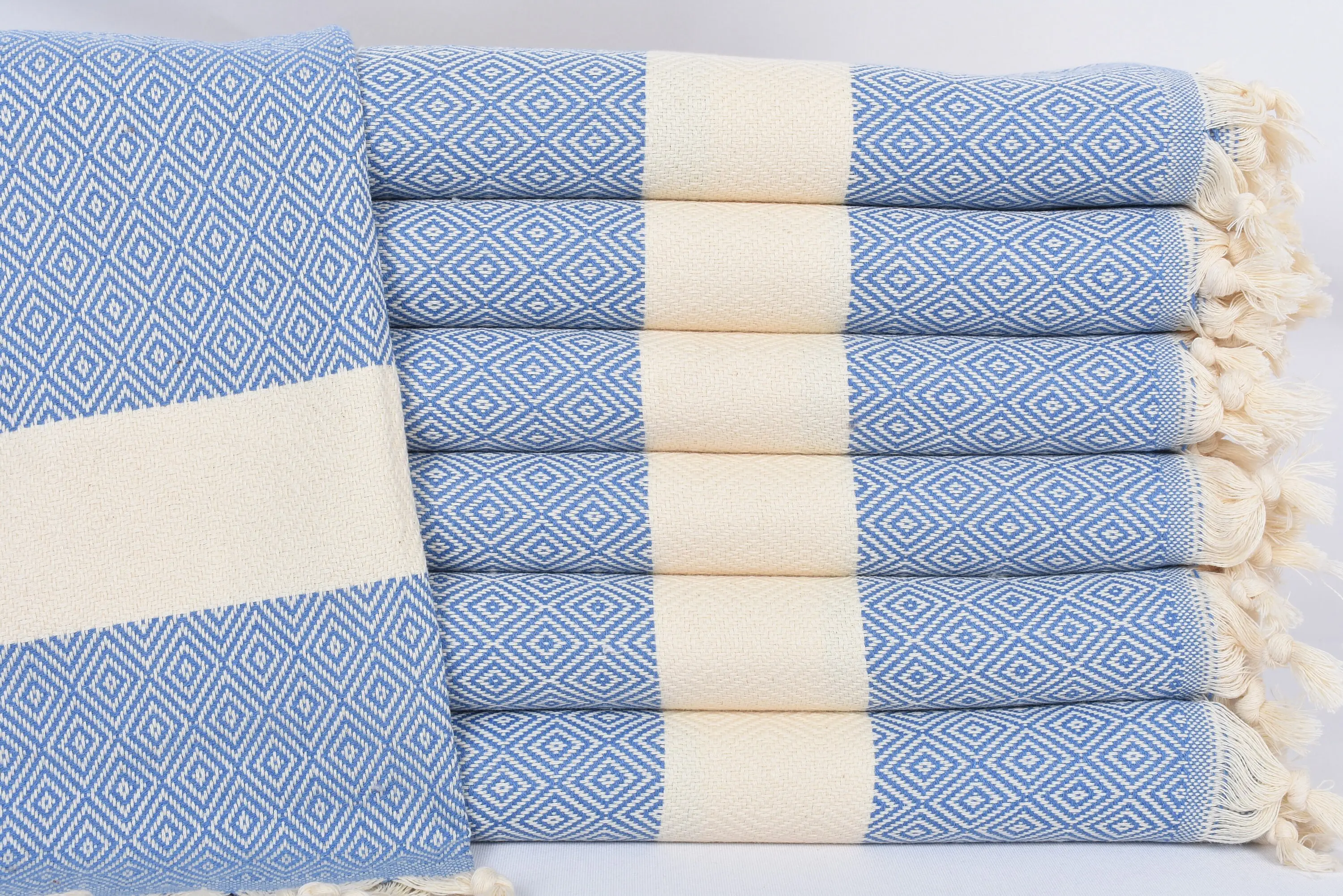 Personalized Blue Diamond Dish Towel, Organic Cotton, 36x20 Inches - 1
