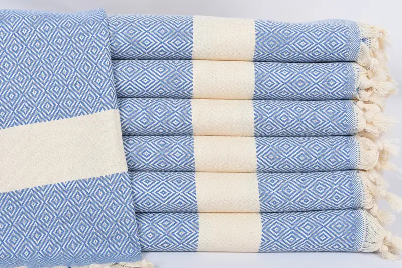 Personalized Blue Diamond Dish Towel, Organic Cotton, 36x20 Inches