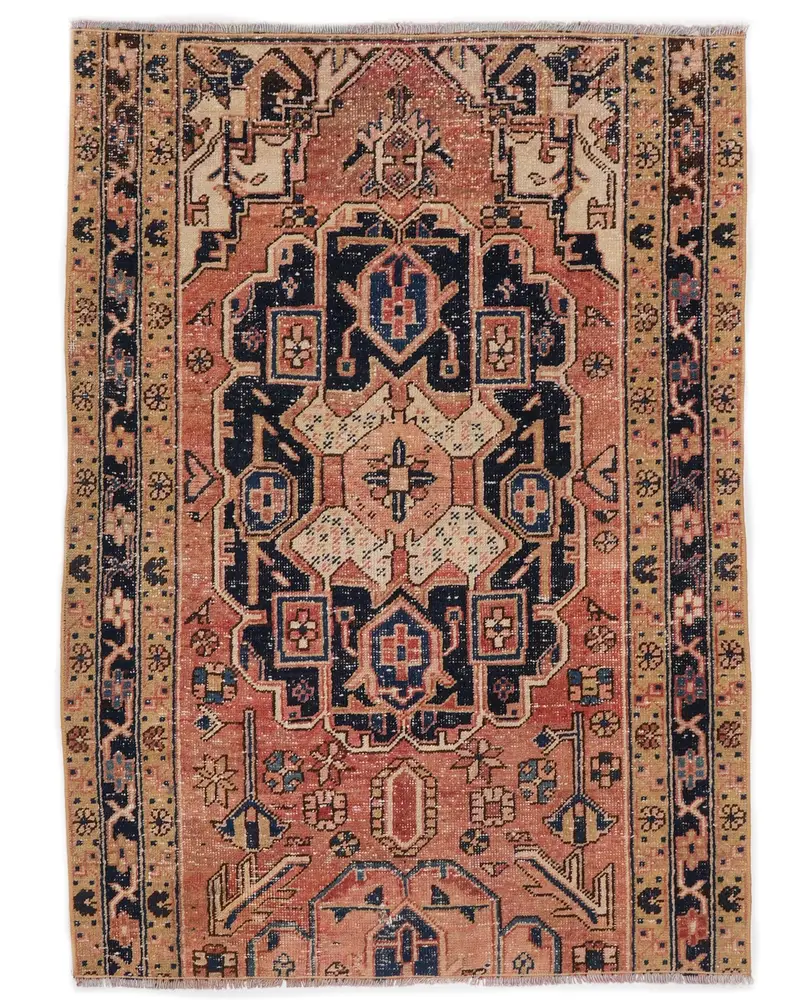 Blauer Südwestteppich, 3,1 x 4,4 Fuß mit rosa Akzenten