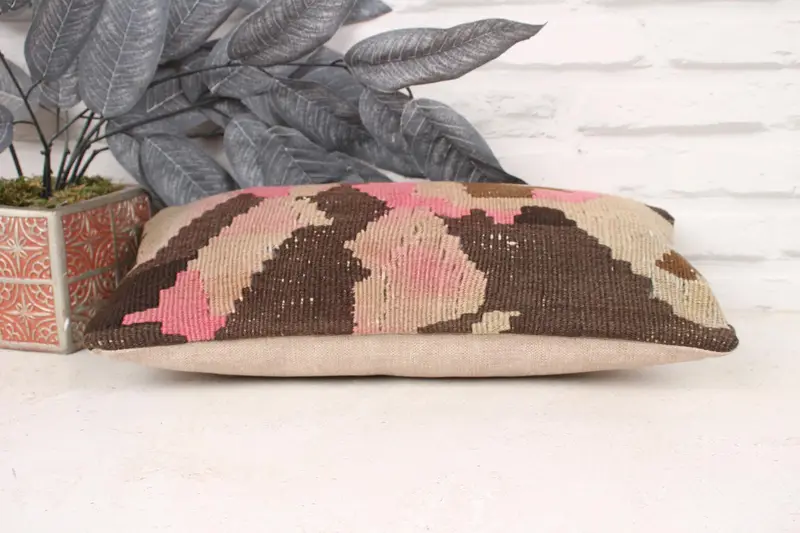 Natural Pillow Sham, Cushion, Home Decor Pillow, Ikat Cushion, Chair Pillow, Ethnical Kilim Rug Pillow, Vintage Pillow, 8x16 Pink Cushion - 5