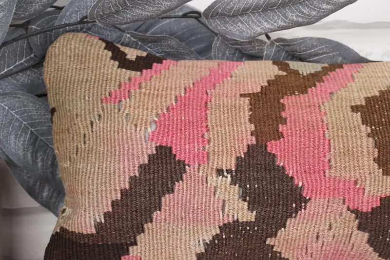 Natural Pillow Sham, Cushion, Home Decor Pillow, Ikat Cushion, Chair Pillow, Ethnical Kilim Rug Pillow, Vintage Pillow, 8x16 Pink Cushion - 2