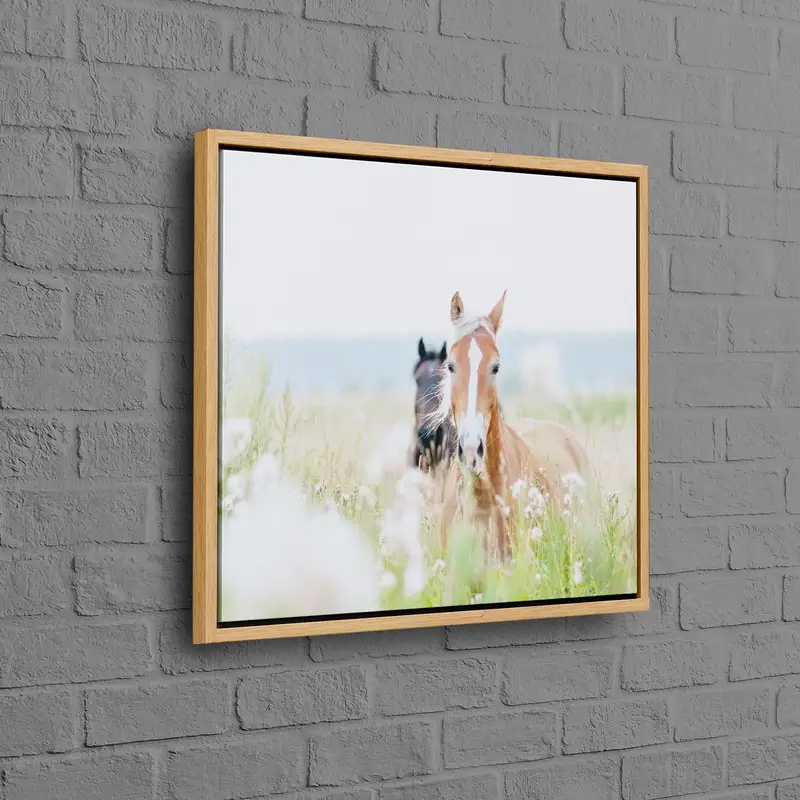 Elegant Coastal Farmhouse Canvas: Two Horses Seaside Serenity