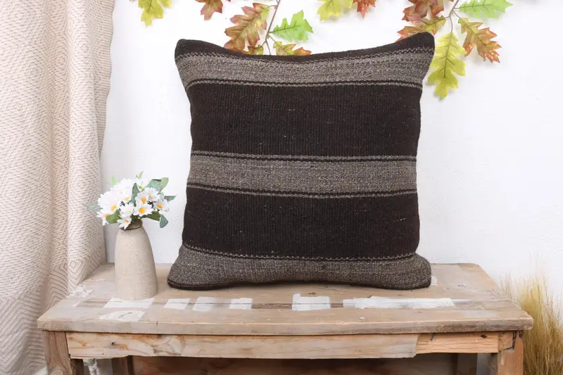 Pillow for Sofa, Boho Pillow Sham Cover, Handmade Pillow Case, Kilim Cushion Sham, Neutral Throw Pillow, Cushion, 20x20 Brown Pillow Case - 1