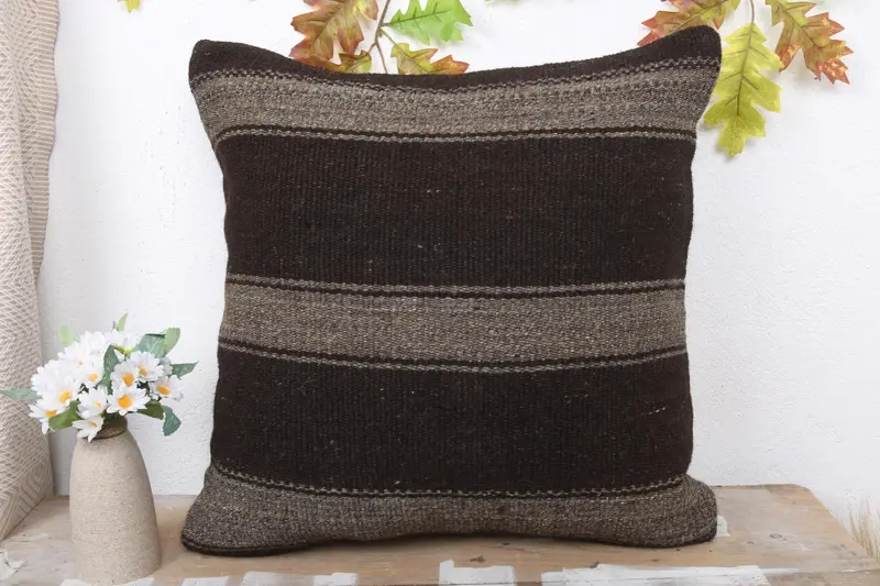 Pillow for Sofa, Boho Pillow Sham Cover, Handmade Pillow Case, Kilim Cushion Sham, Neutral Throw Pillow, Cushion, 20x20 Brown Pillow Case - 2