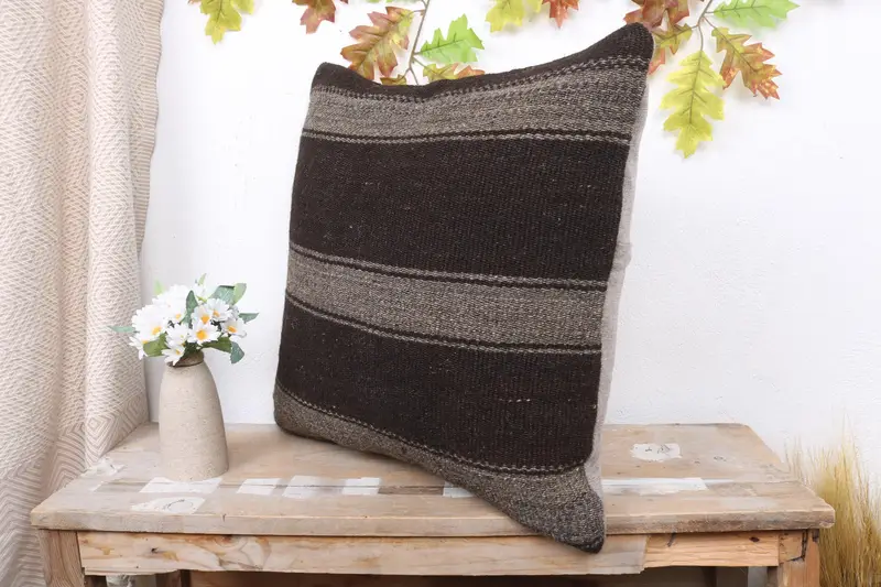 Pillow for Sofa, Boho Pillow Sham Cover, Handmade Pillow Case, Kilim Cushion Sham, Neutral Throw Pillow, Cushion, 20x20 Brown Pillow Case - 4