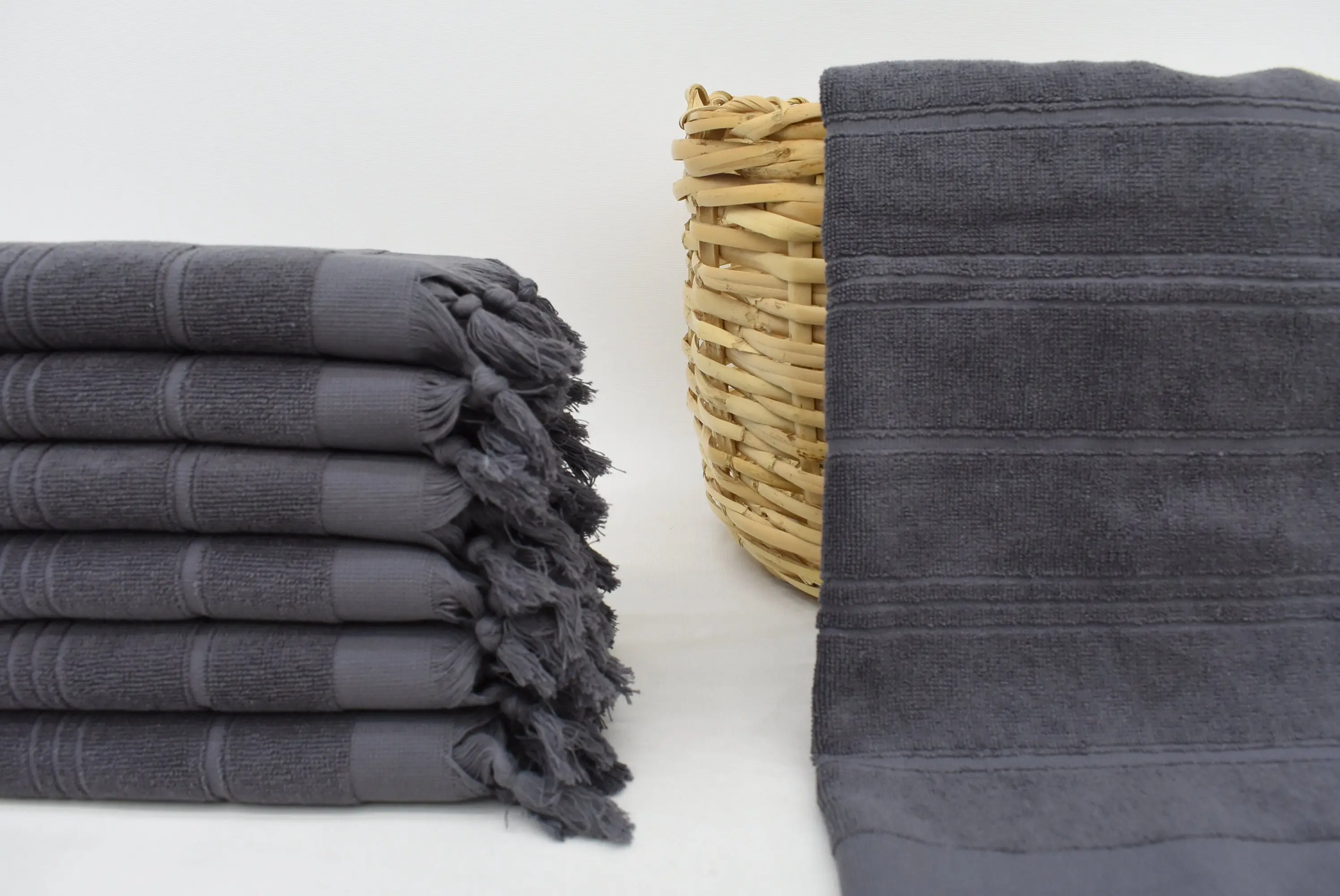 Monogram Towels Dark Gray Striped Terry Tea Towel, 40x18 Inches - 1