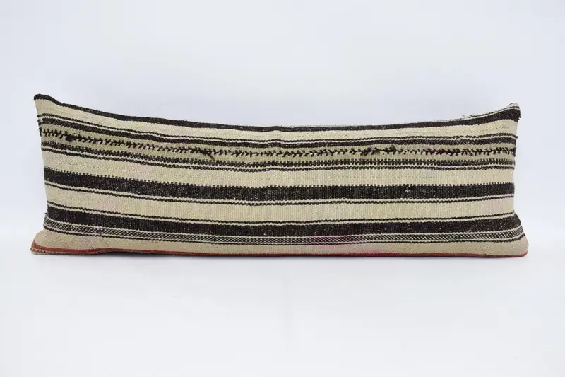Vintage Moroccan Pillow Sham, Beige 12x35 inch Wool Euro Sham - 1