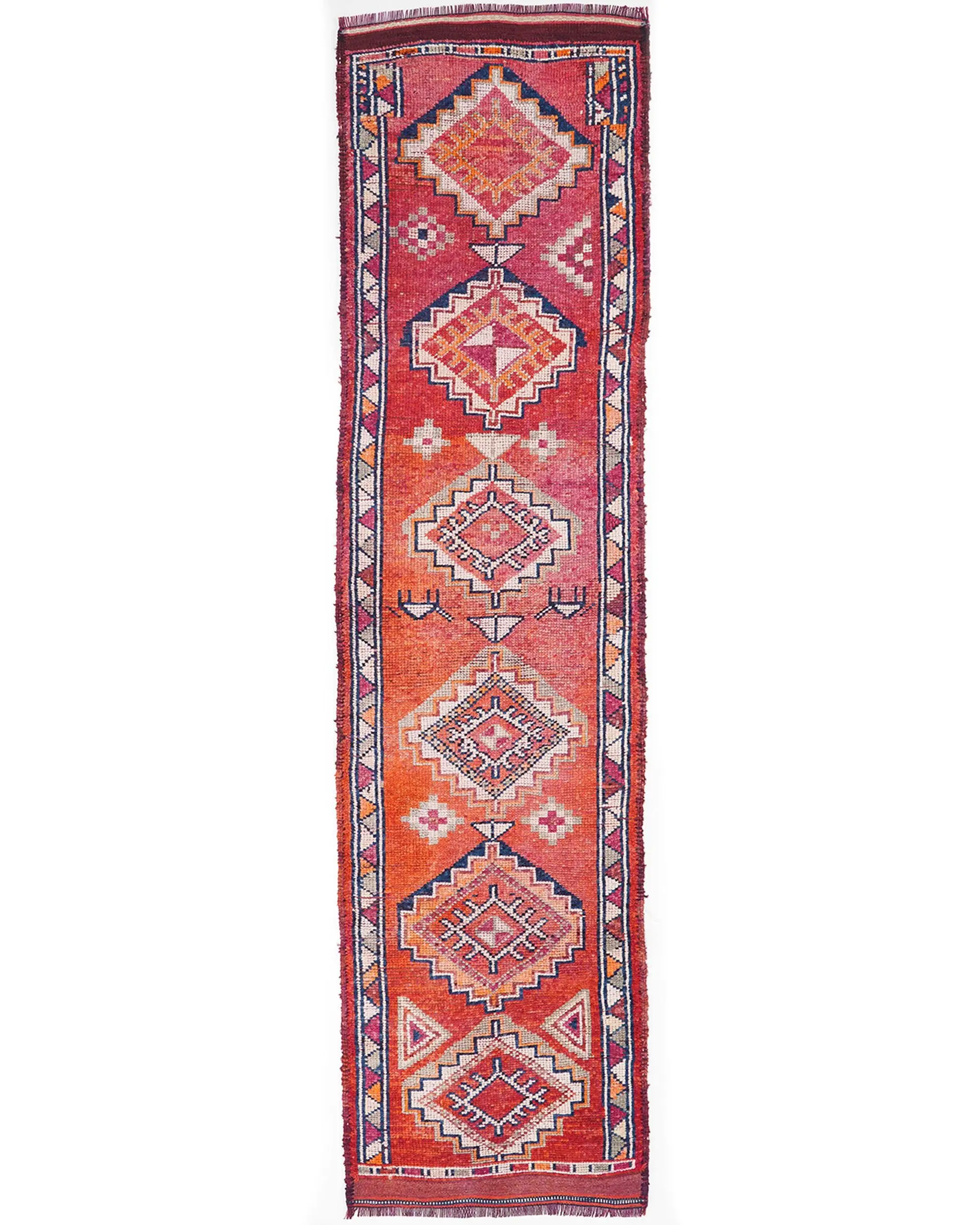 Turkish 2.6x10.4 ft Rug, Herki Vintage Rug, Red Floral Rug Wool - 1