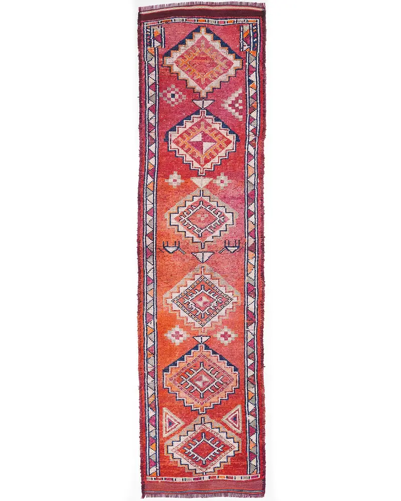 Canlı Turuncu ve Mavi Halı, 2,6x10,4 ft Çiçekli ve Paisley
