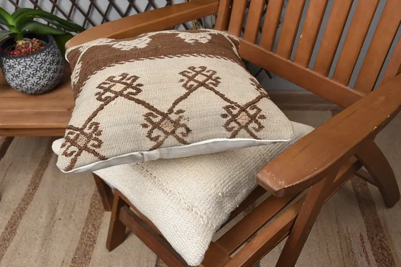 Handmade Kilim Cushion, 14x14 Brown Pillow Sham, Traditional Pillow Sham, Gift Pillow, Ikat Cushion Case, Kilim Pillow Cover, Cushion Case - 4