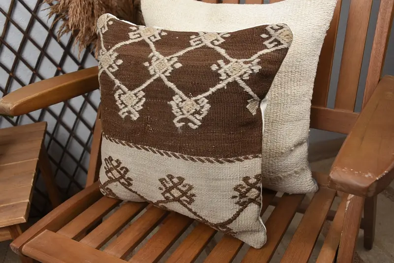 Handmade Kilim Cushion, 14x14 Brown Pillow Sham, Traditional Pillow Sham, Gift Pillow, Ikat Cushion Case, Kilim Pillow Cover, Cushion Case - 5