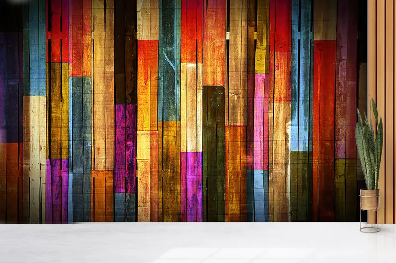 Modern İç Mekanlar İçin Zarif Renkli Ahşap Efekt Baskılı Duvar Kağıdı