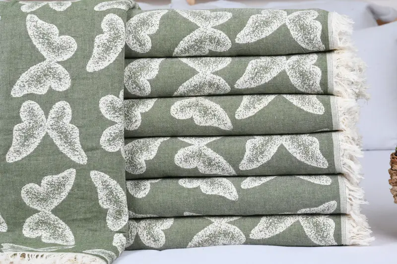 96x80 Cotton Butterfly Pattern Towel, Boho Throw Blankets, Woven Throw Blanket, Bachelorette Favor, Decorative Blanket, Customized Turkish Blanket - 1