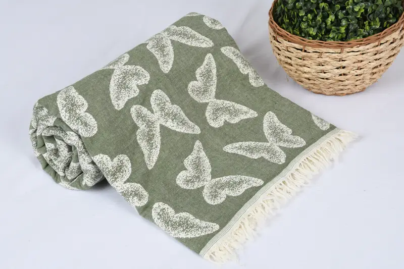 96x80 Cotton Butterfly Pattern Towel, Boho Throw Blankets, Woven Throw Blanket, Bachelorette Favor, Decorative Blanket, Customized Turkish Blanket - 4
