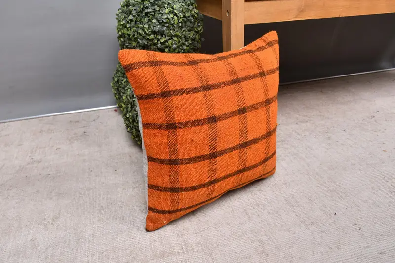 Antique Pillows, Pillow, Handmade Kilim Cushion, 16x16 Orange Cushion Cover, Interior Designer Pillow, Nautical Throw Cushion Cover - 7