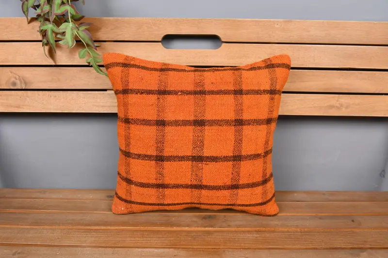 Antique Pillows, Pillow, Handmade Kilim Cushion, 16x16 Orange Cushion Cover, Interior Designer Pillow, Nautical Throw Cushion Cover - 6
