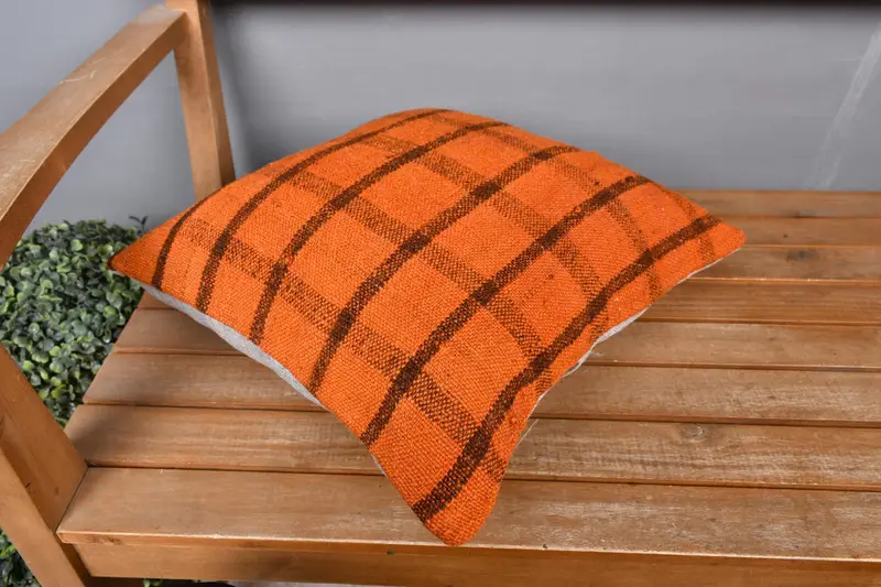 Antique Pillows, Pillow, Handmade Kilim Cushion, 16x16 Orange Cushion Cover, Interior Designer Pillow, Nautical Throw Cushion Cover - 2