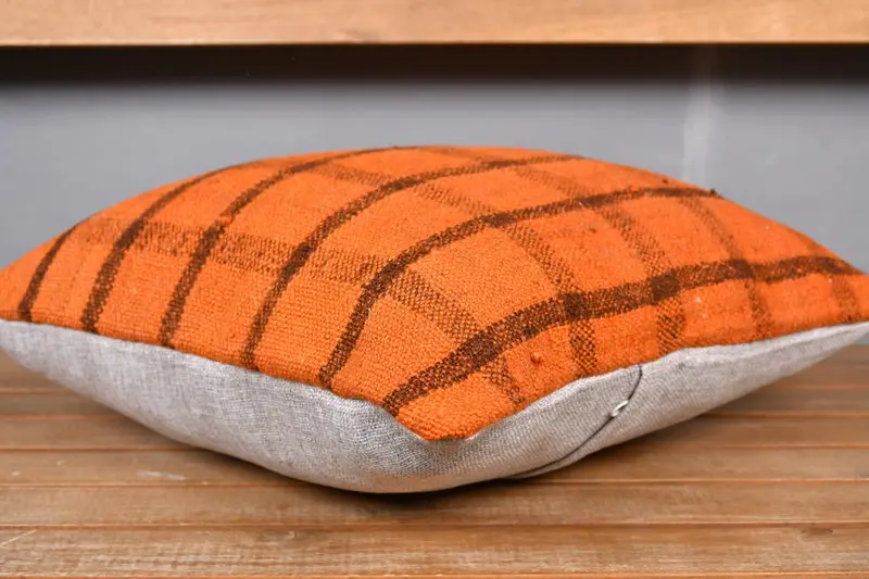 Antique Pillows, Pillow, Handmade Kilim Cushion, 16x16 Orange Cushion Cover, Interior Designer Pillow, Nautical Throw Cushion Cover - 4