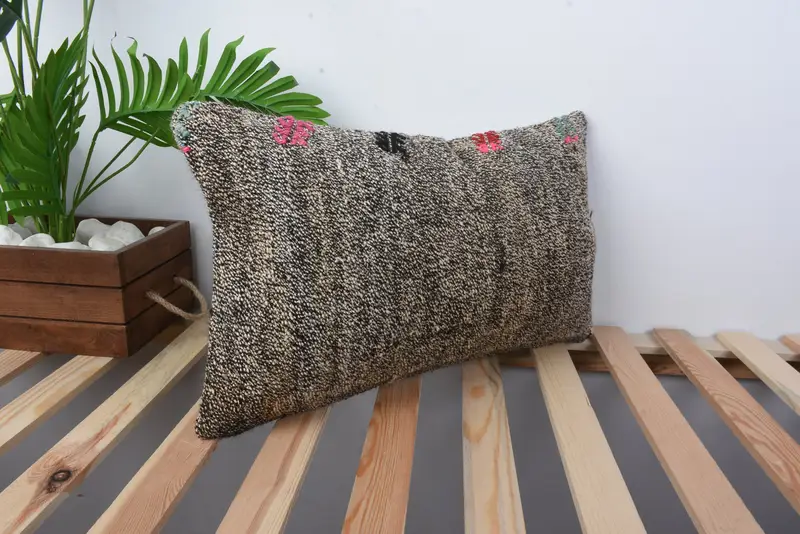 Tribal Pillow Case, Pillow, 12x20 Brown Cushion Cover, Vintage Kilim Throw Pillow, Kilim Pillow, Ethnic Pillow Cover Pillow, Turkish Pillow - 4