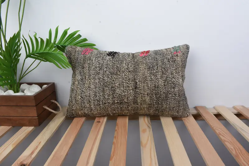 Tribal Pillow Case, Pillow, 12x20 Brown Cushion Cover, Vintage Kilim Throw Pillow, Kilim Pillow, Ethnic Pillow Cover Pillow, Turkish Pillow - 1
