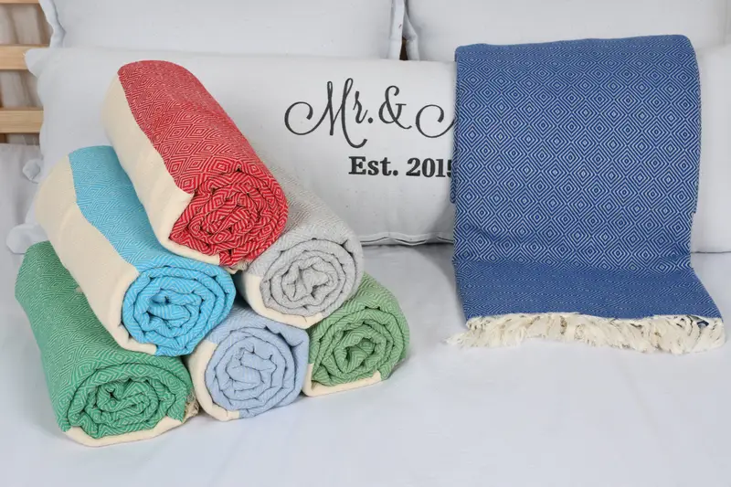 Bridesmaid Gifts, Throw Blanket, Housewarming Gift, Personalized Wedding Gift For Couple, Turkish Blanket Queen, 96x80 Cotton Diamond Towel - 5