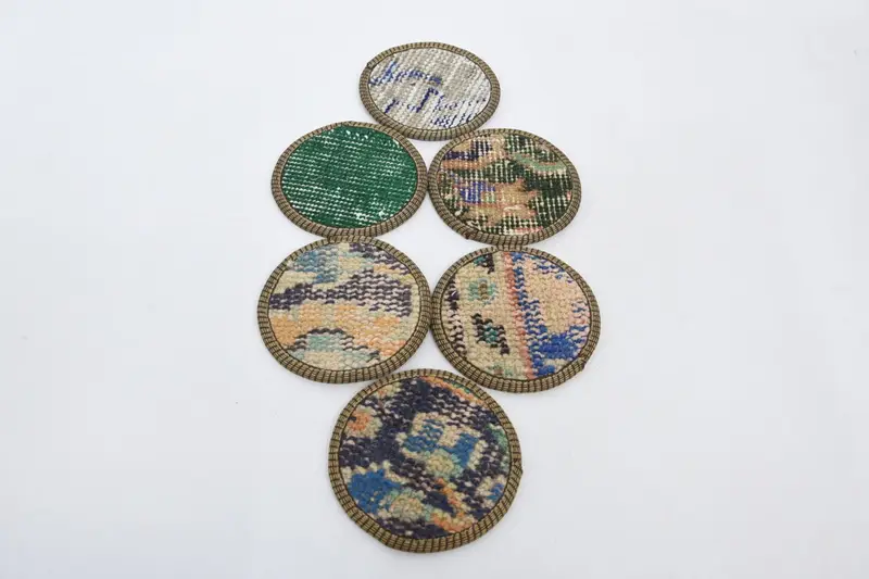 Bohemian Round Coaster, Blue and Green Woven Coaster