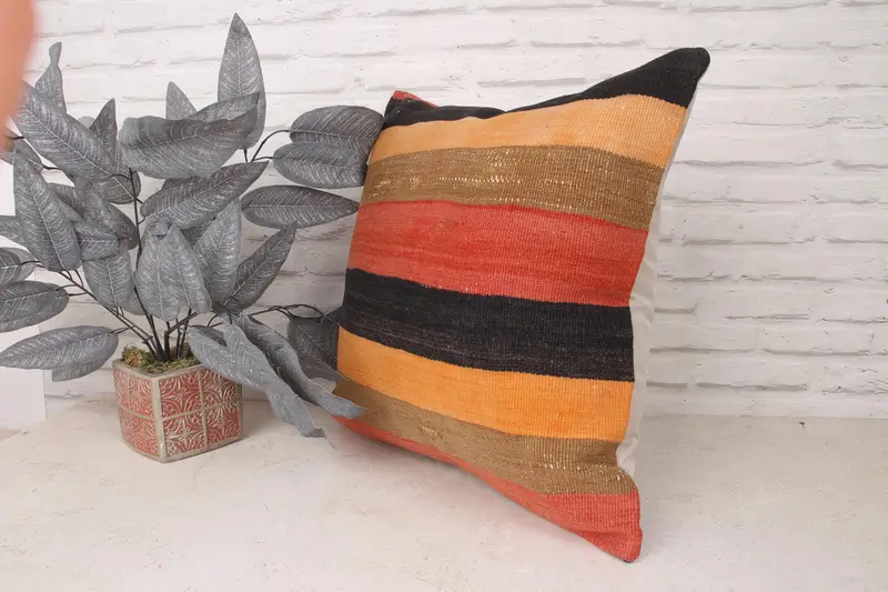 Cushion Case, Ethnical Kilim Rug Pillow, Kilim Pillow, 20x20 Red Pillow Cover, Accent Pillow Cover, Outdoor Bolster Cushion Case, Throw Kilim Pillow - 4