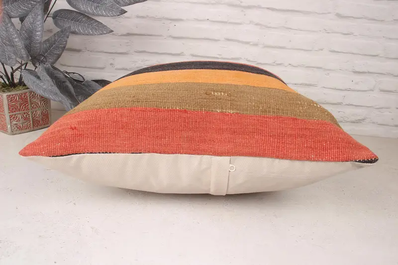Cushion Case, Ethnical Kilim Rug Pillow, Kilim Pillow, 20x20 Red Pillow Cover, Accent Pillow Cover, Outdoor Bolster Cushion Case, Throw Kilim Pillow - 5