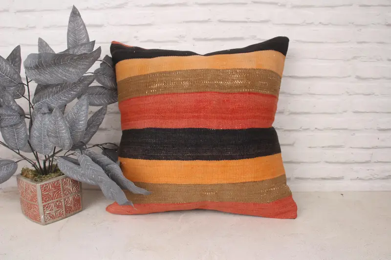 Cushion Case, Ethnical Kilim Rug Pillow, Kilim Pillow, 20x20 Red Pillow Cover, Accent Pillow Cover, Outdoor Bolster Cushion Case, Throw Kilim Pillow - 1