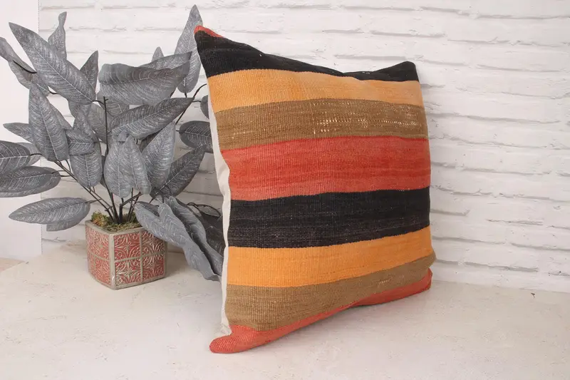 Cushion Case, Ethnical Kilim Rug Pillow, Kilim Pillow, 20x20 Red Pillow Cover, Accent Pillow Cover, Outdoor Bolster Cushion Case, Throw Kilim Pillow - 3
