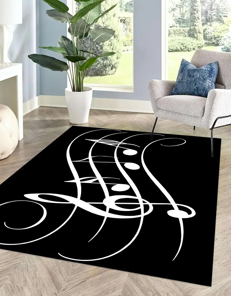 女の子の寝室用のエレガントな白黒プリントラグ