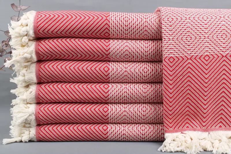 Sofa Blanket Organic Turkish Cotton Red Beige, 79x91 Inches