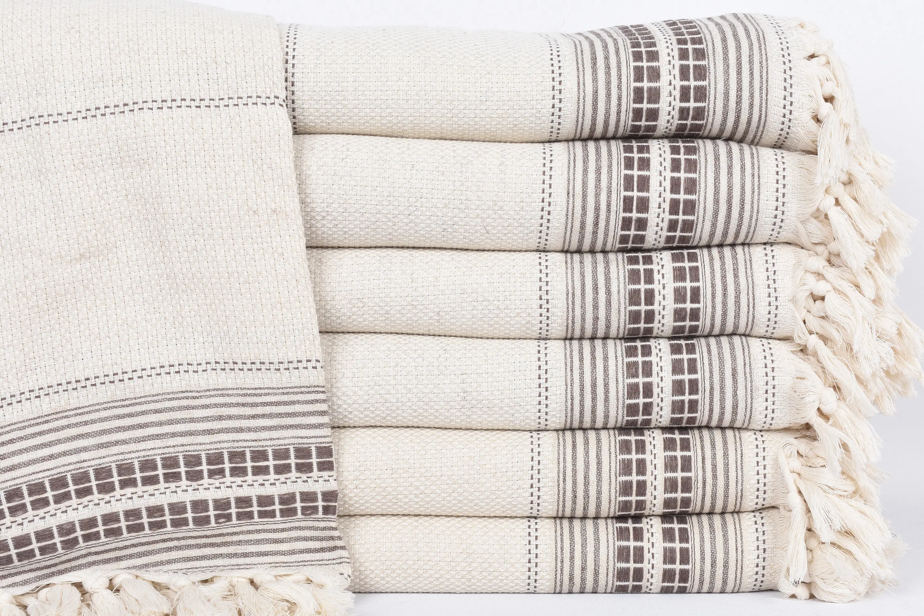 Bedspread Brown Striped Blanket, Full XL, 95x93 Inches, Handmade Turkish Throw - 1