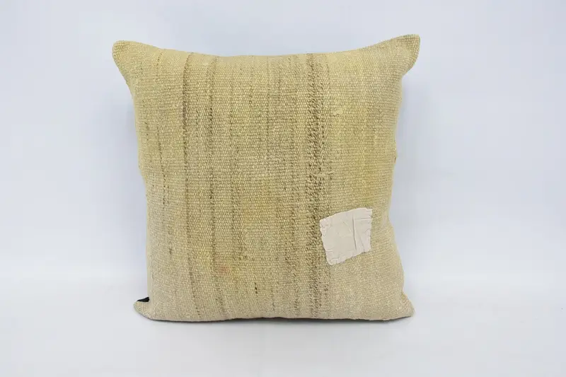 Cushion, 24x24 Beige Pillow Case, Floor Cushion Cover, Vintage Pillow, Rustic Cushion Case, Turkish Pillow, Handmade Kilim Cushion - 1