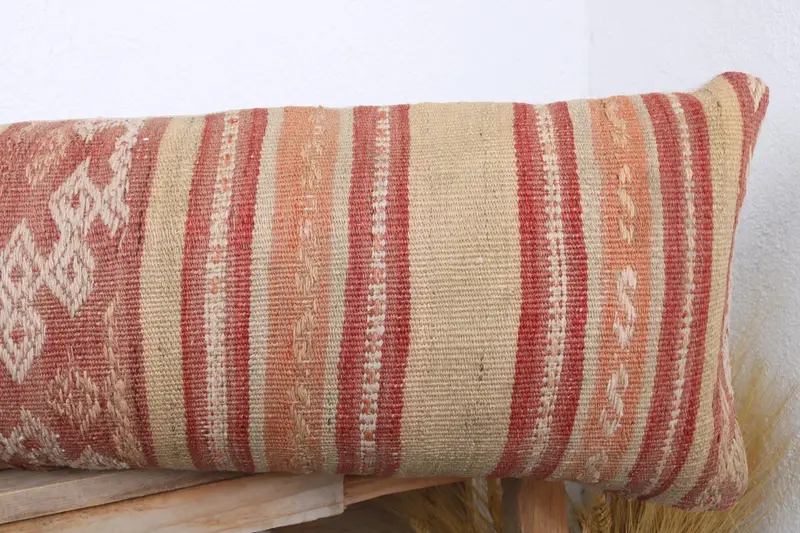Cushion Cover, 12x43 Orange Cushion Cover, Handmade Rug Seat Cushion Cover, Pillow for Couch, Kilim Pillow, Boho Pillow, Nautical Throw Cushion Case - 5