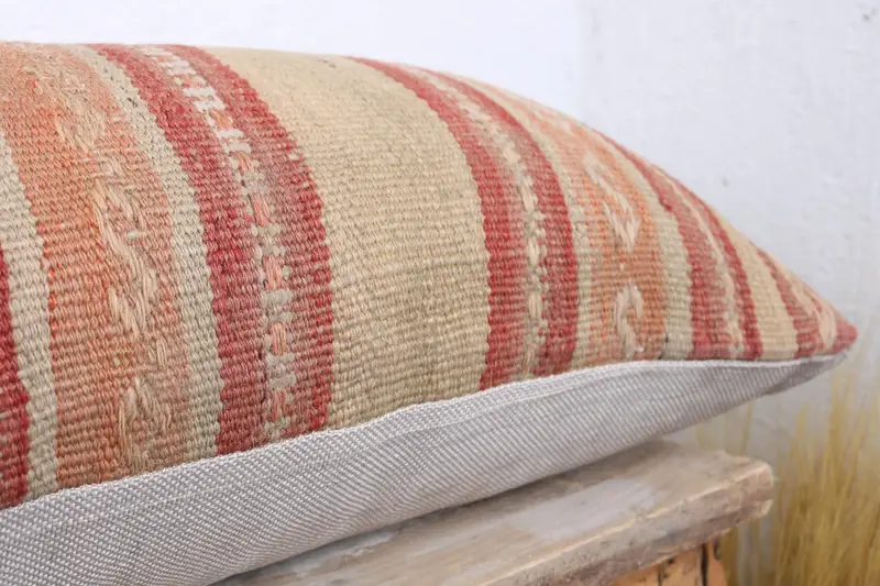 Cushion Cover, 12x43 Orange Cushion Cover, Handmade Rug Seat Cushion Cover, Pillow for Couch, Kilim Pillow, Boho Pillow, Nautical Throw Cushion Case - 6